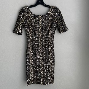 Arc & Co sequin mid sleeve Dress in Gold and Black